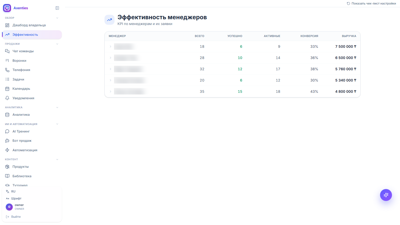 Интерфейс Axenties
